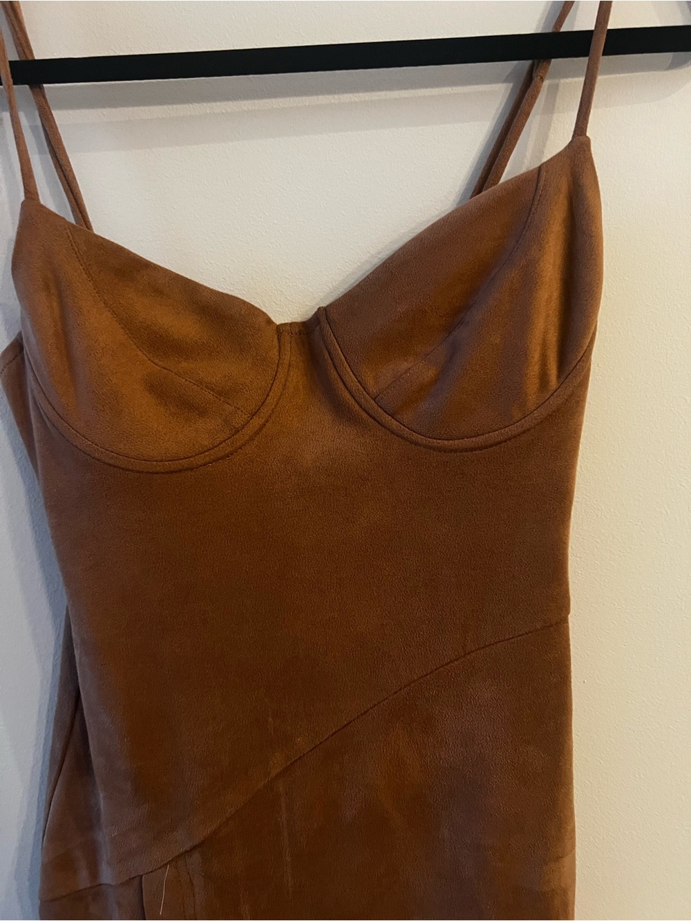 Women's Brown Faux-Leather Slip Dress with Spaghetti Straps